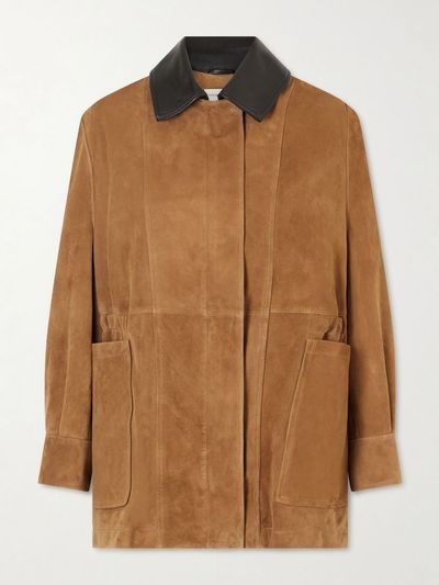 NOUR HAMMOUR Grange gathered leather-trimmed suede jacket