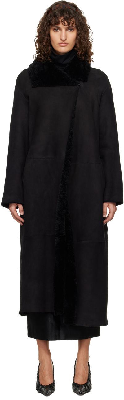 Nour Hammour Nour Hammour Black Draped Shearling Birthday Coat
