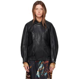 Nour Hammour Nour Hammour Black Rafe Sculptural Leather Bomber Jacket
