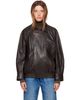 Nour Hammour Nour Hammour Brown Rafe Sculptural Leather Bomber Jacket - 1