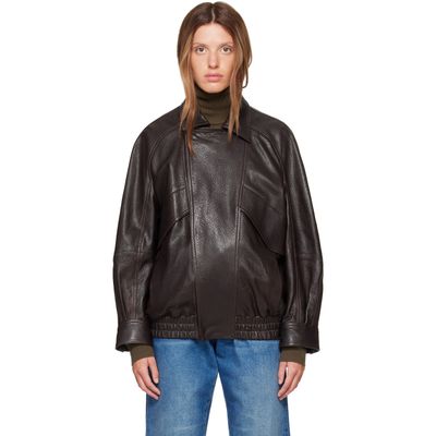 Nour Hammour Nour Hammour Brown Rafe Sculptural Leather Bomber Jacket