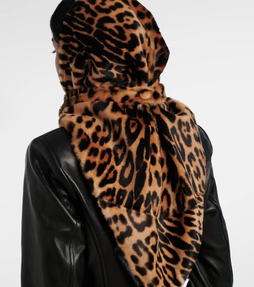 Nour Hammour - Foulard leopard-print shearling scarf