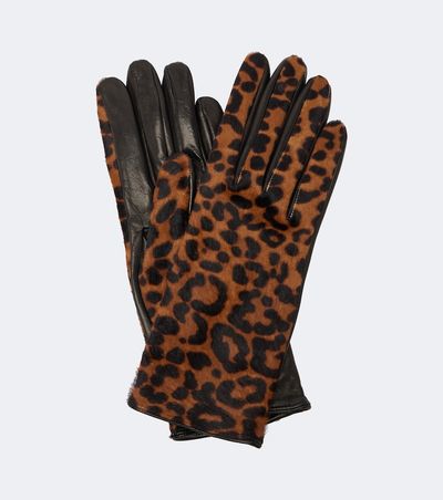 Nour Hammour Nour Hammour Leopard-print calf hair and leather gloves