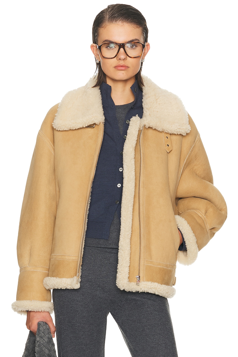 NOUR HAMMOUR - Portia Modern Shearling Aviator Jacket