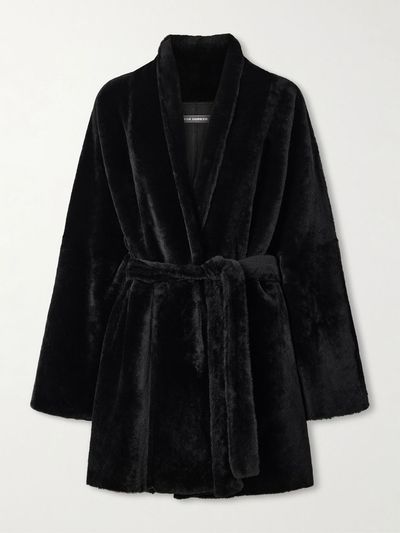 NOUR HAMMOUR Raquel belted paneled shearling coat