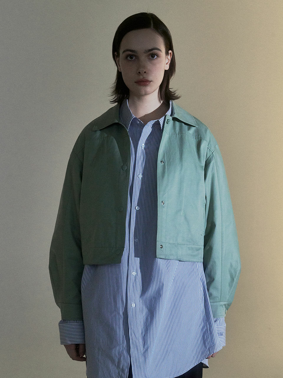 NOWANDTOMORROW W Outseam Cut Oversized Crop Jacket