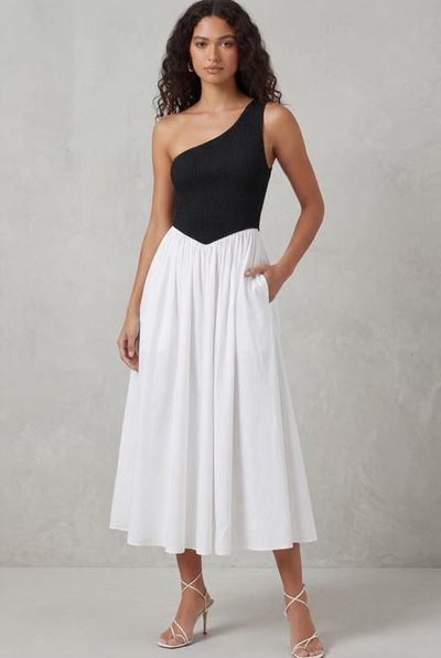 nuaje nuaje nuaje nuaje Bianca One-Shoulder Smocked Midi Dress