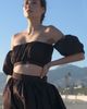 nuaje nuaje nuaje nuaje Isabelle Cotton Silk Off-Shoulder Crop Top - 3