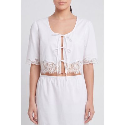 nuaje nuaje nuaje nuaje Soleil Lace Trim Tie Front Cotton Top