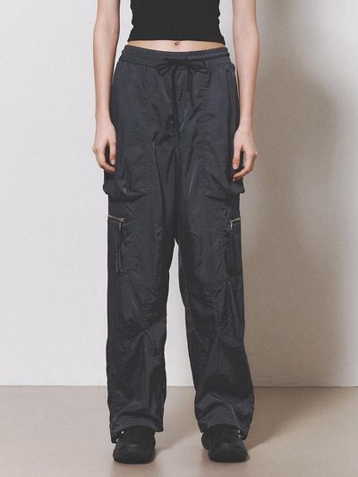 NUAKLE Cargo Pocket Wide Jogger Pants_Charcoal