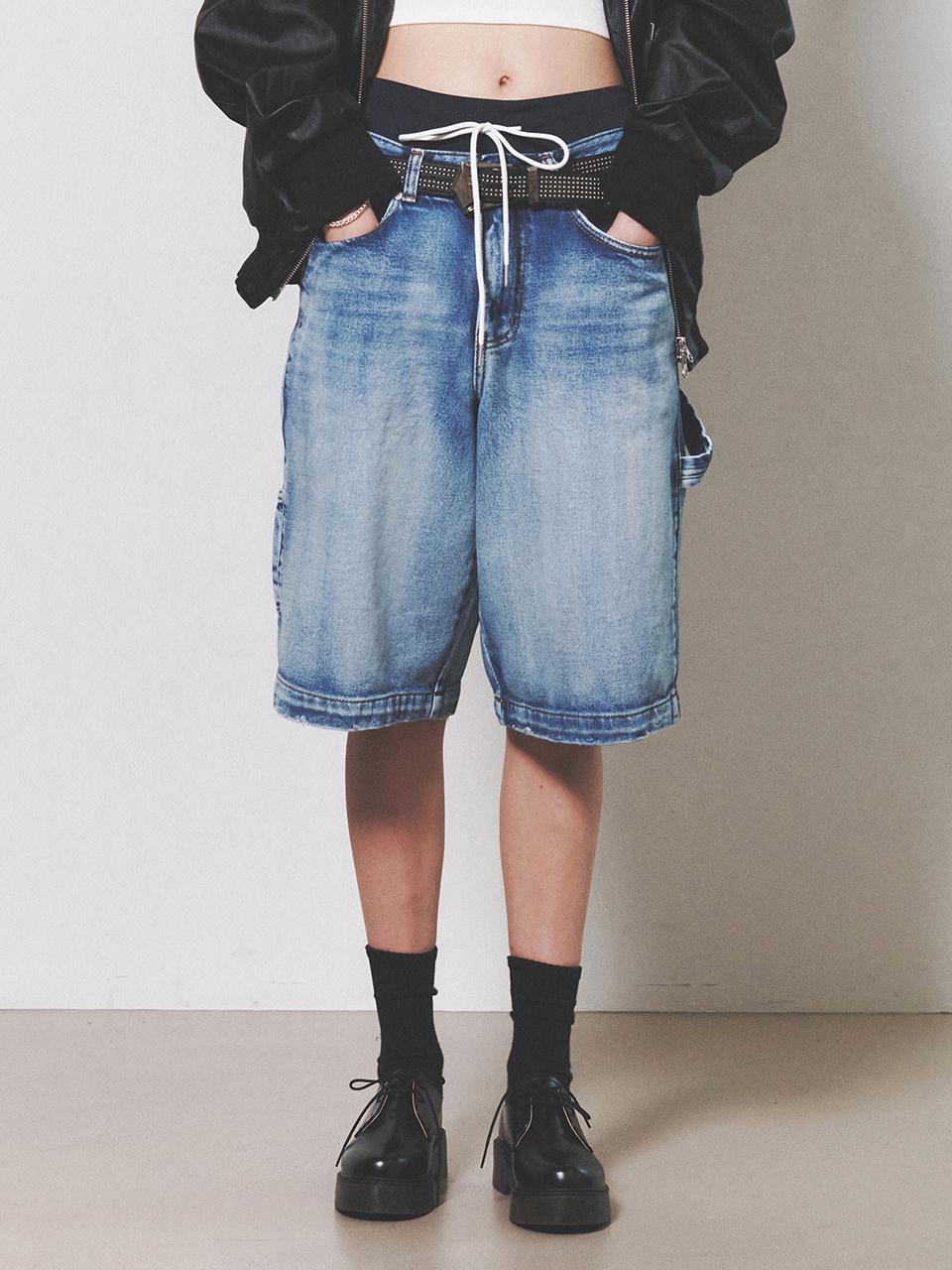 NUAKLE Carpenter Bermuda Denim Pants_Blue