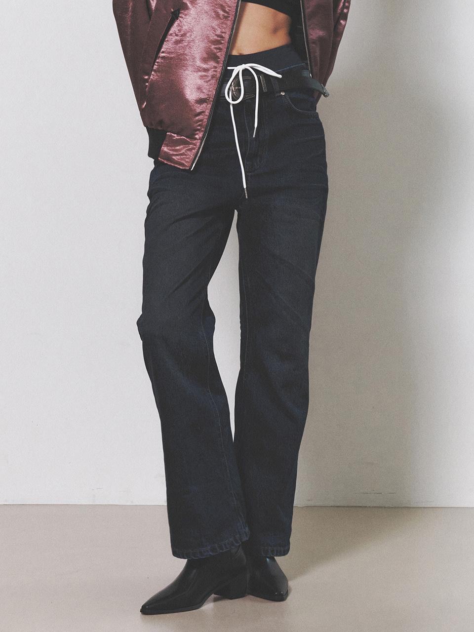 NUAKLE Loose Fit Bootcut Denim Pants_Deep Blue