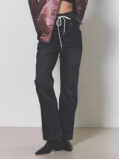 NUAKLE Loose Fit Bootcut Denim Pants_Deep Blue