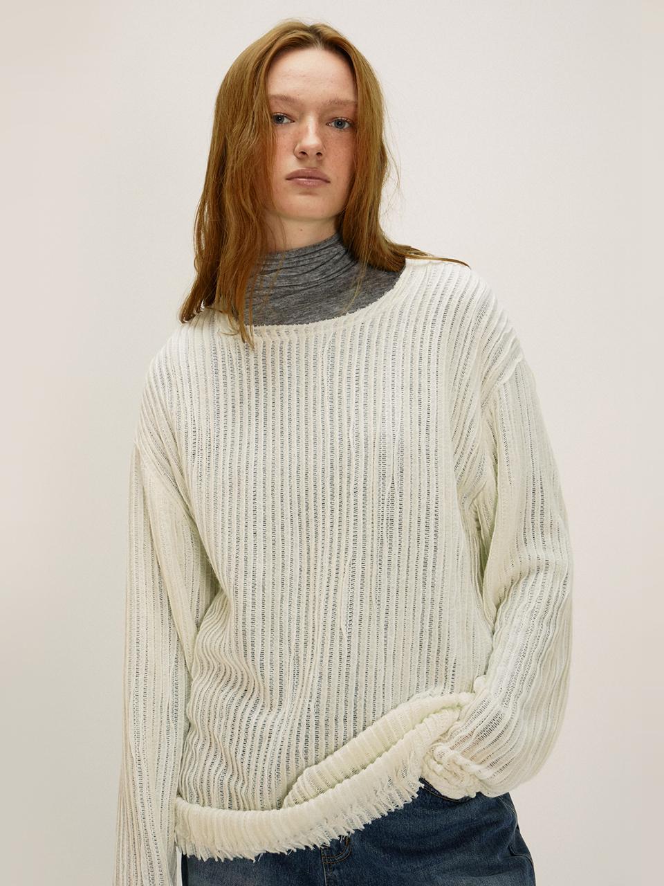 NUAKLE loose fit cutting knit_ivory