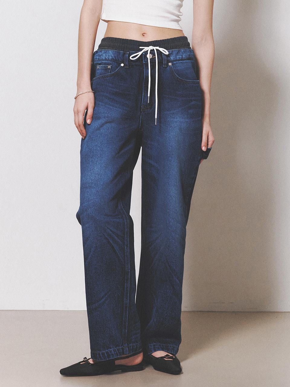 NUAKLE Straight Fit Briefs Layered Denim Pants_Blue