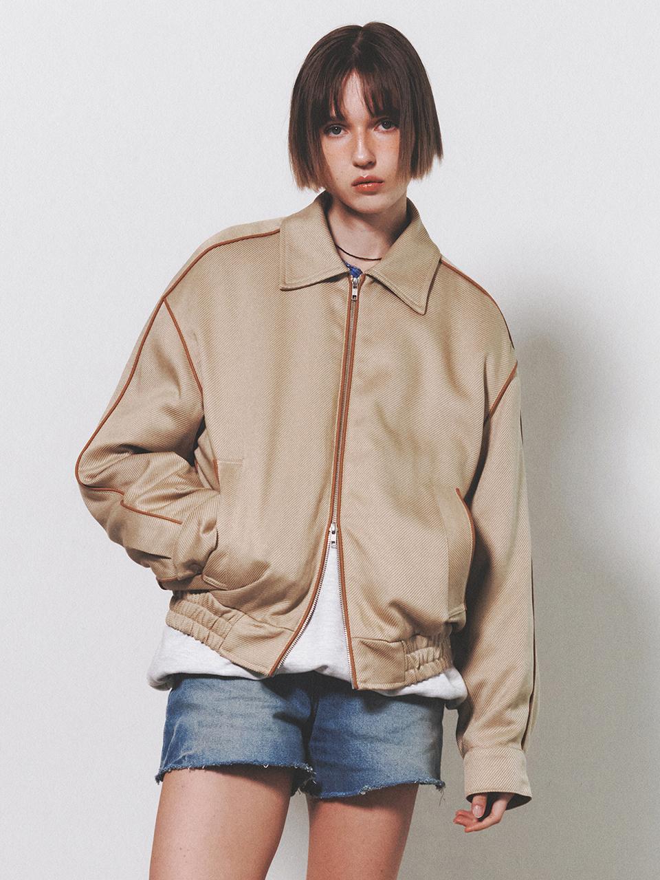 NUAKLE Wool Piping Collar Jacket_Beige