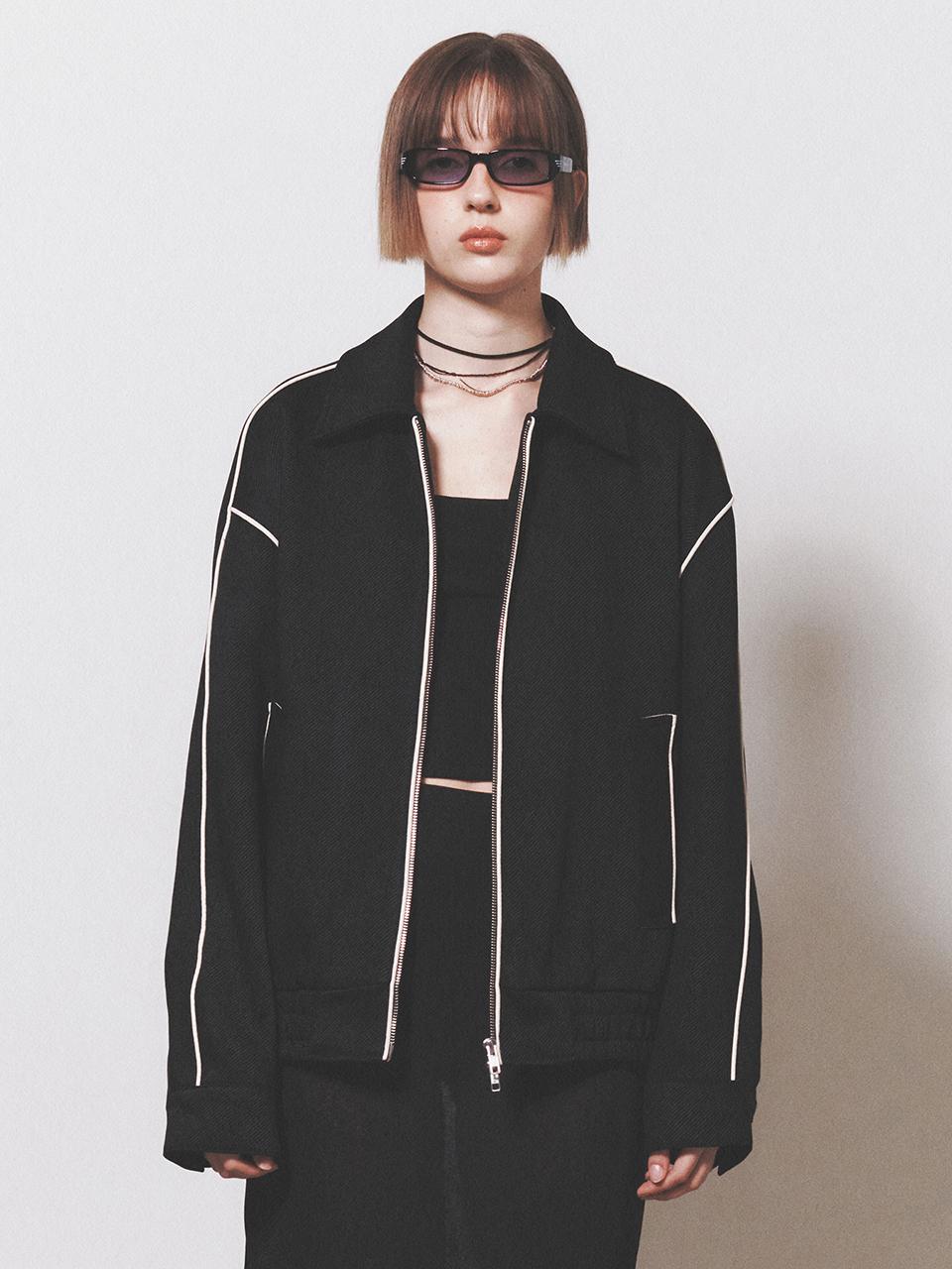 NUAKLE Wool Piping Collar Jacket_Black