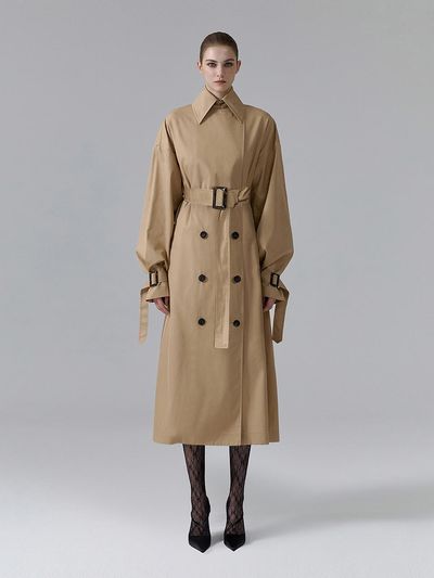 NUMERO SETTE Back Flap Belted Oversized Trench Coat [Beige]