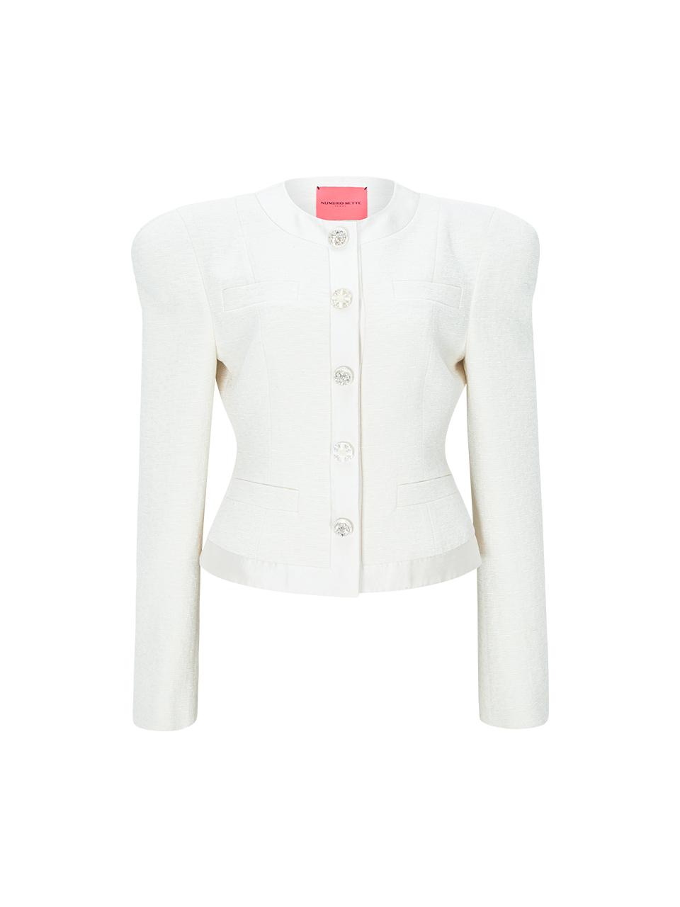 NUMERO SETTE Collarless Japanese Tweed Slim Fit Jacket [Beige]