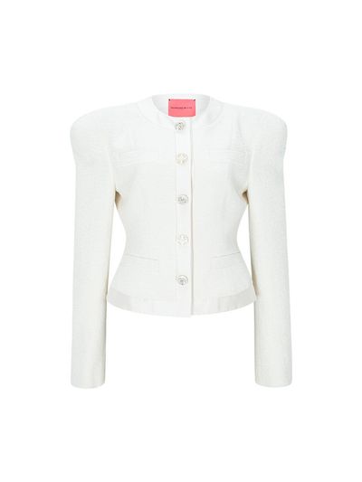 NUMERO SETTE Collarless Japanese Tweed Slim Fit Jacket [Beige]
