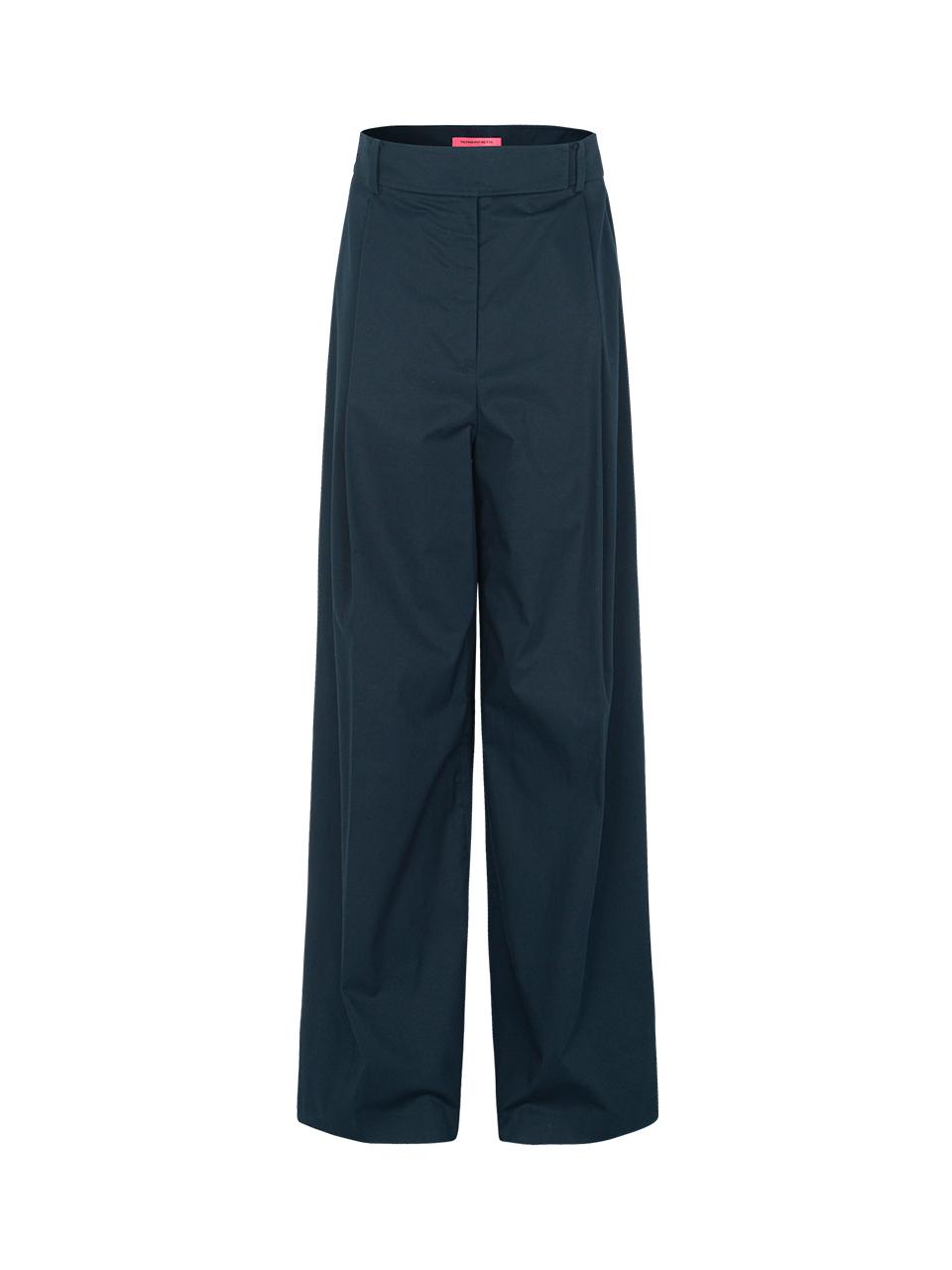 NUMERO SETTE Cotton Pleated Wide-leg Pants [Navy]