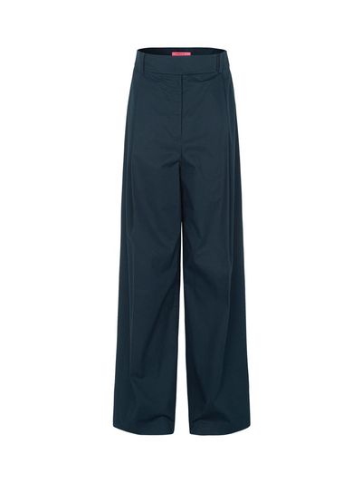 NUMERO SETTE Cotton Pleated Wide-leg Pants [Navy]
