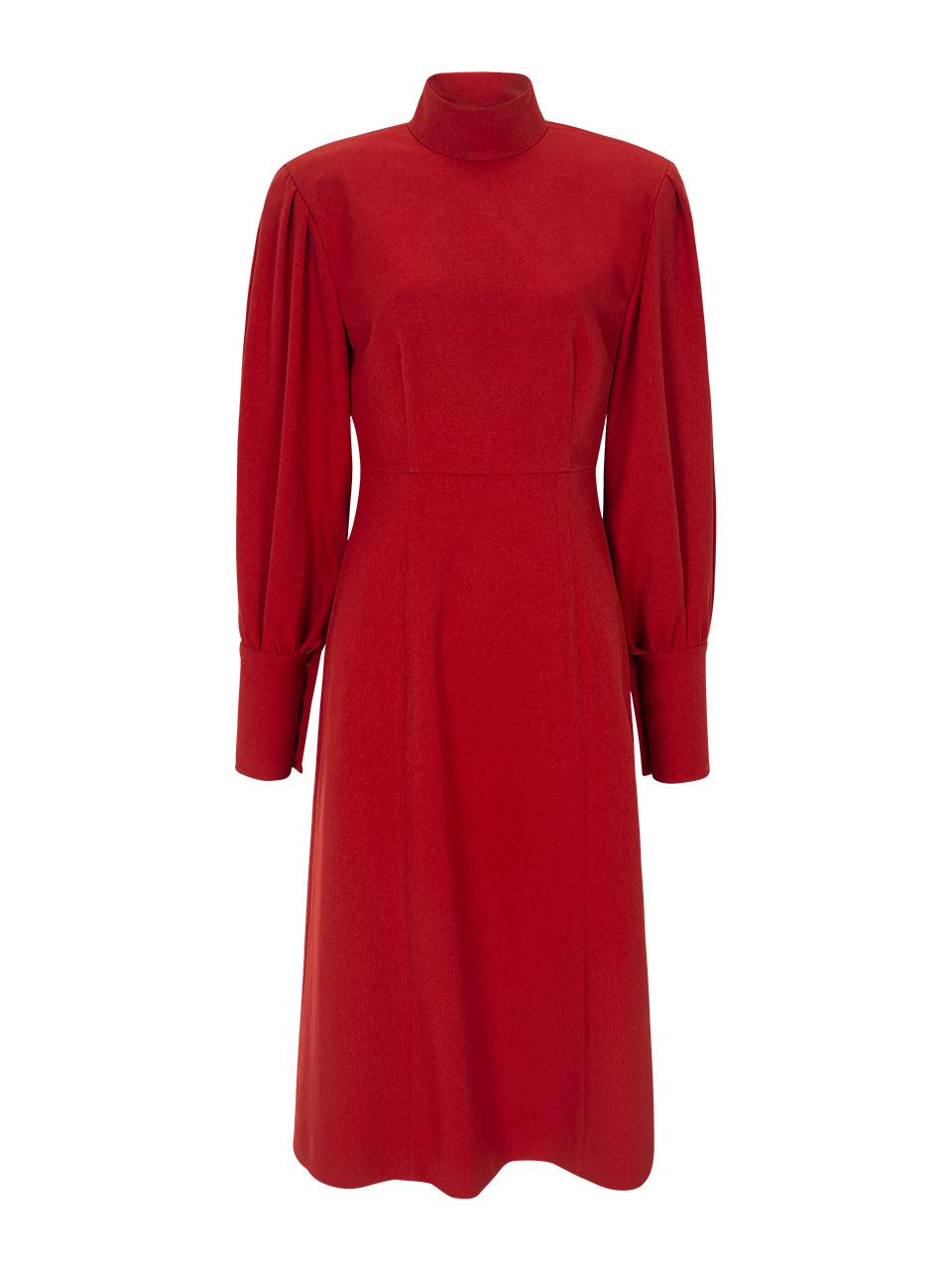 NUMERO SETTE High Neck Puff Sleeve A-line Dress [Red]