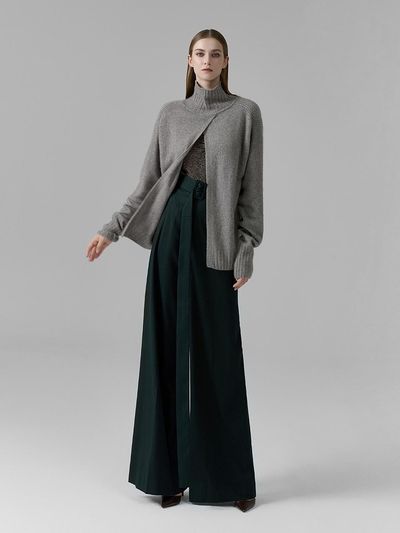 NUMERO SETTE High Waist Belted Recycled Wide Pants [Green]