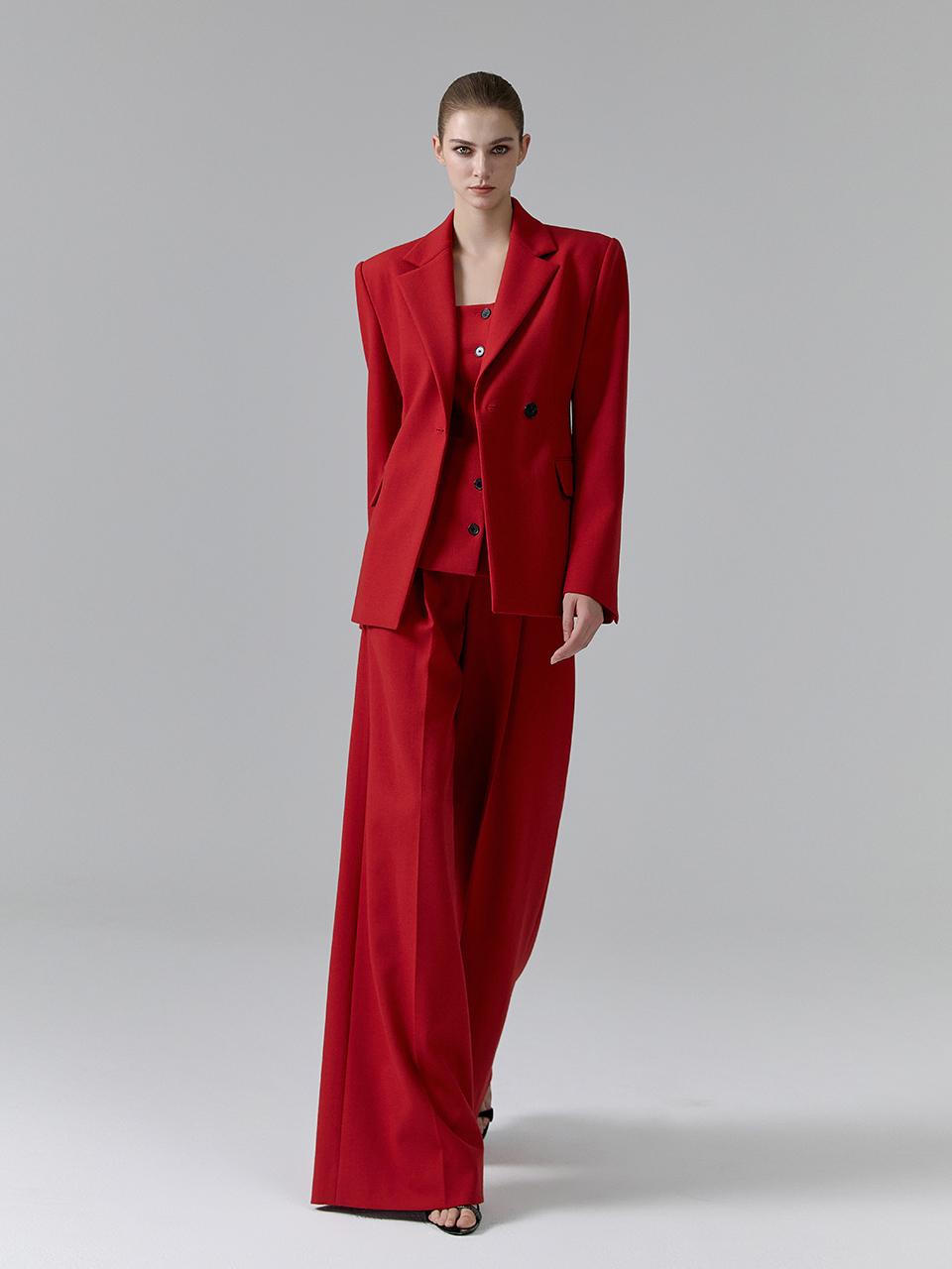 NUMERO SETTE High Waist Pleated Wool Blend Wide Pants [Red]