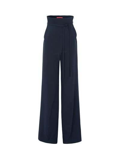 NUMERO SETTE High Waist Strap Flare Pants [Navy]