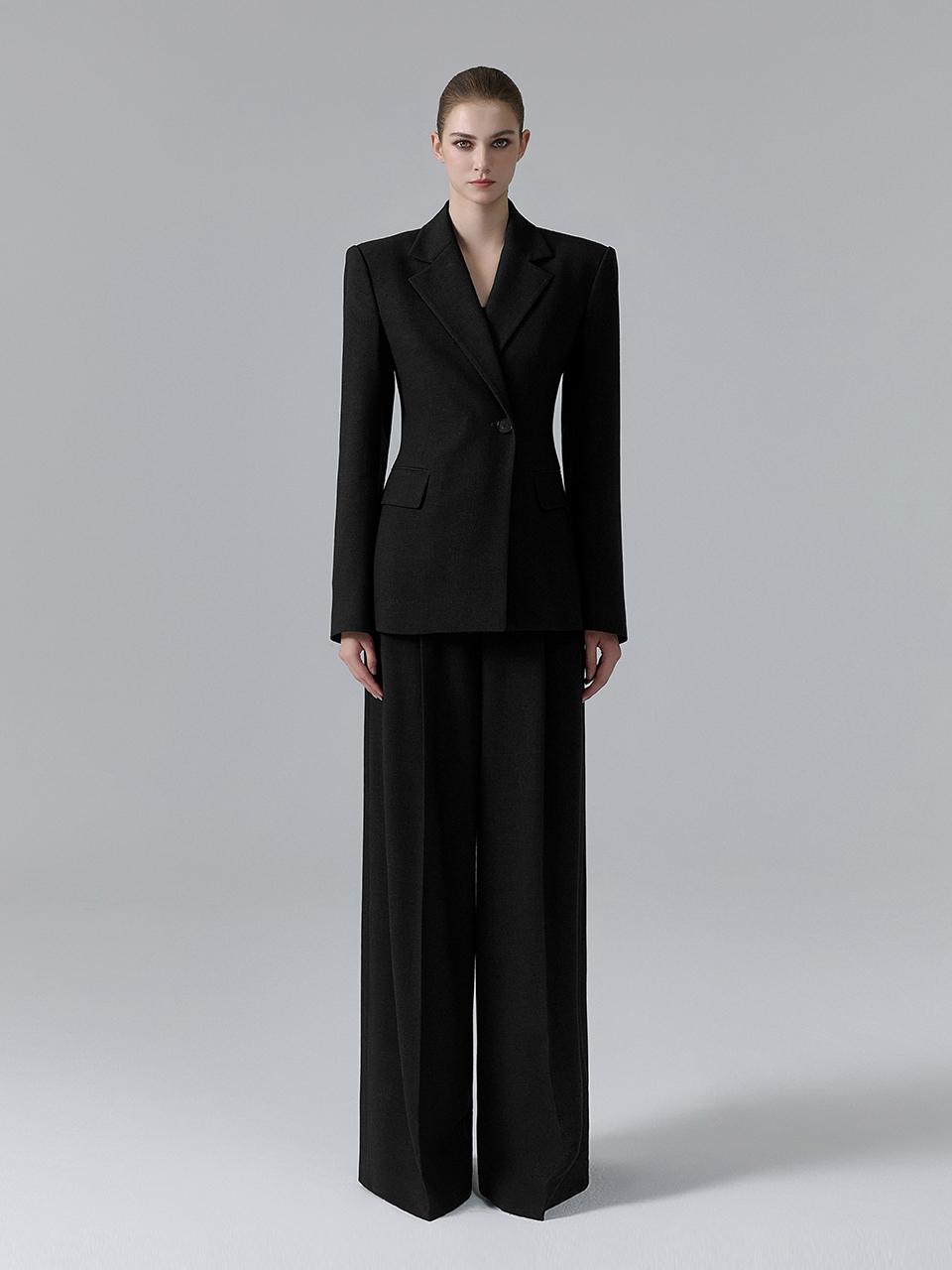 NUMERO SETTE High Waist Wool Blend Wide Pants [Black]