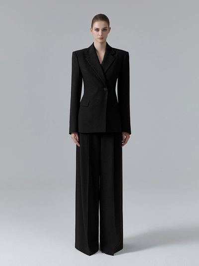 NUMERO SETTE High Waist Wool Blend Wide Pants [Black]