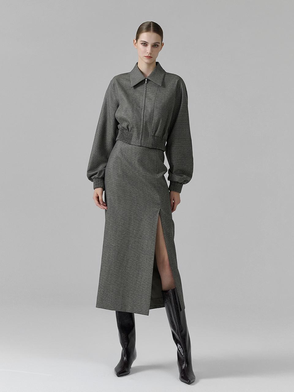 NUMERO SETTE Hound Tooth H Line Skirt [Beige]
