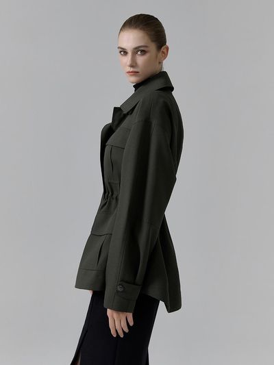 NUMERO SETTE Out Pocket Collar Neck String Field Jacket [Khaki]