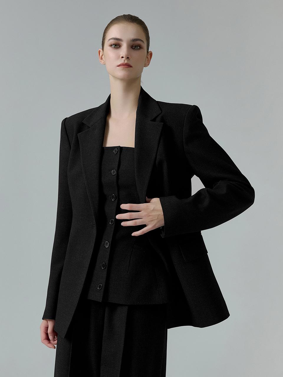 NUMERO SETTE Over Shoulder Half Double Button Wool Jacket [Black]