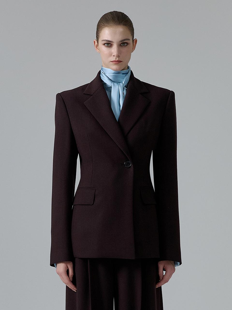 NUMERO SETTE Over Shoulder Half Double Button Wool Jacket [Brown]