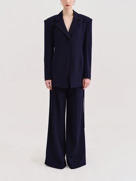 NUMERO SETTE Over Shoulder Single Button Silk Jacket [Navy]
