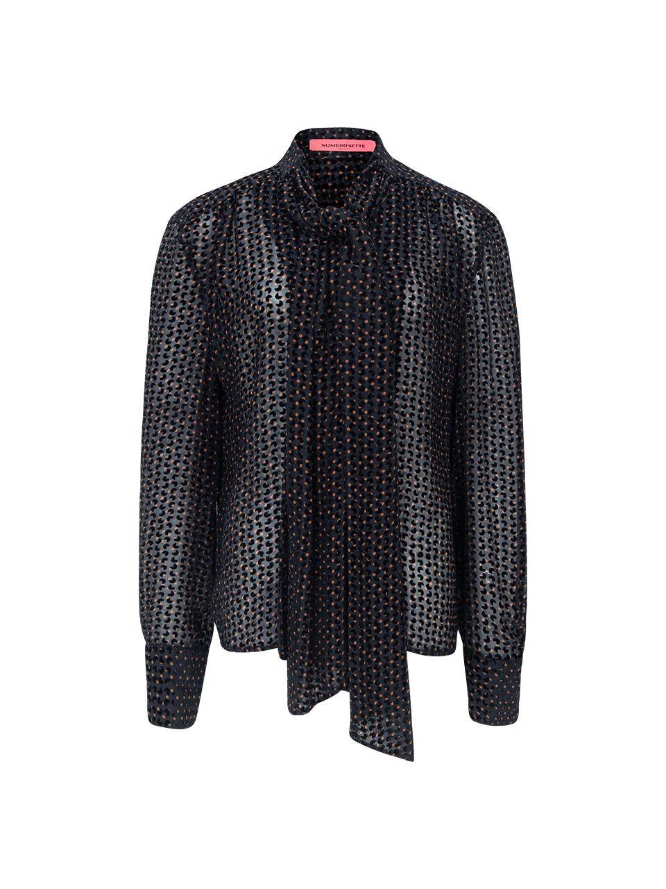NUMERO SETTE Silk Burnout Scarf Tie Blouse [Black]
