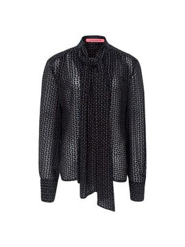 NUMERO SETTE Silk Burnout Scarf Tie Blouse [Black]