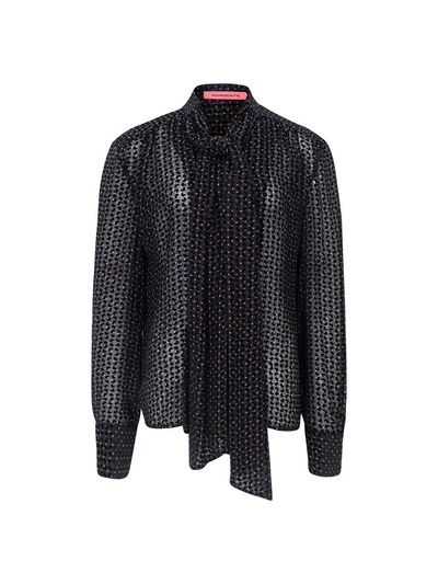 NUMERO SETTE Silk Burnout Scarf Tie Blouse [Black]