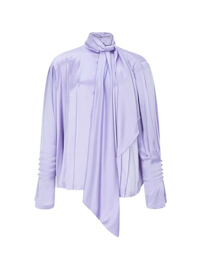 NUMERO SETTE Silk Tie Pleated Detachable Blouse [Light Purple]