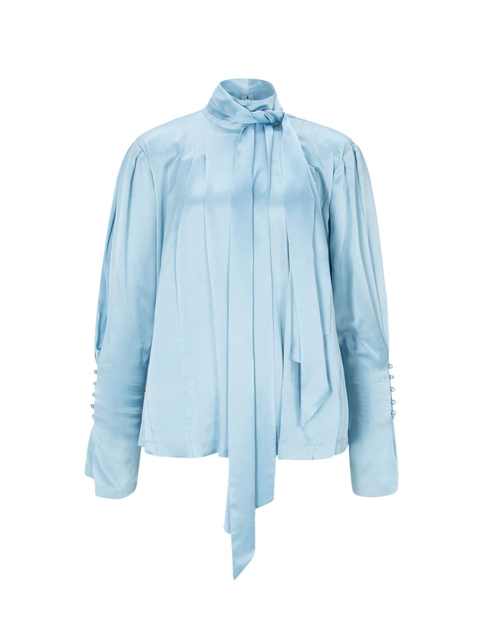 NUMERO SETTE Silk Tie Pleated Shoulder Pad Blouse [Sky Blue]