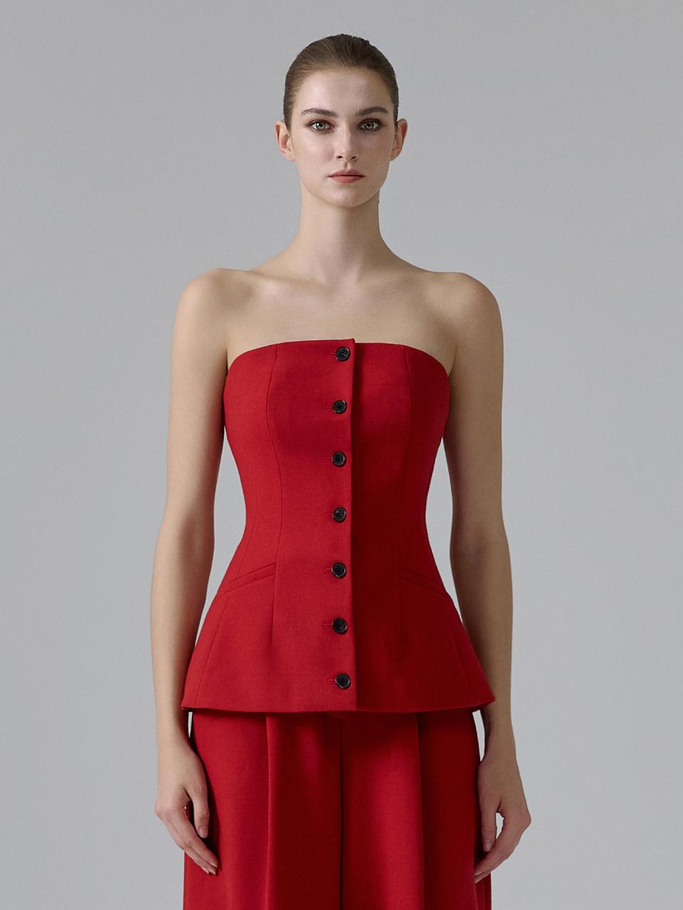 NUMERO SETTE Tailored Single Breasted Off-shoulder Bustier [RED]