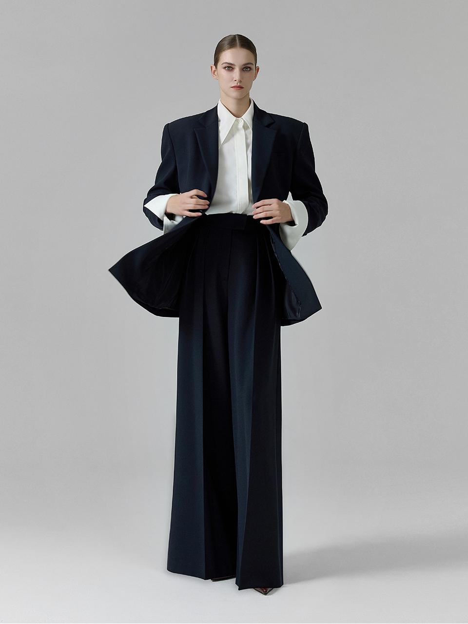 NUMERO SETTE Two Tuck Wide Relaxed Fit Pants [Navy]