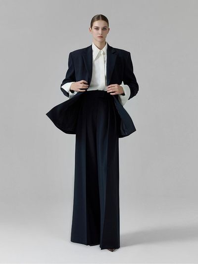 NUMERO SETTE Two Tuck Wide Relaxed Fit Pants [Navy]