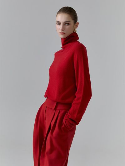 NUMERO SETTE Whole Garment Wool Turtleneck Seamless Knit [RED]