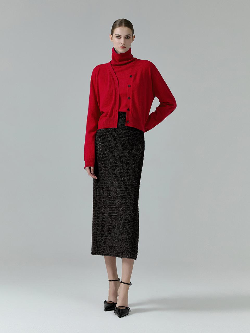 NUMERO SETTE Whole Garment Wool V Neck Cardigan [RED]