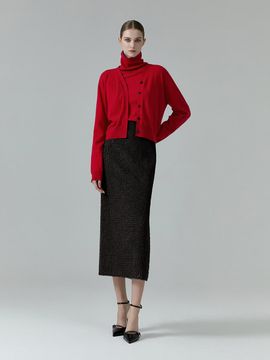 NUMERO SETTE Whole Garment Wool V Neck Cardigan [RED]