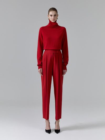 NUMERO SETTE Wool Blended Baggy Fit Ankle Length Pants [RED]