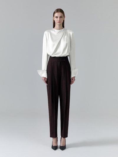 NUMERO SETTE Wool Blended Baggy Fit Pintuck Pants [Brown]